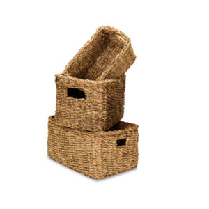 Natural Woven Kitchen Baskets - Set of 3