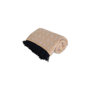 Yellow Diamond Pattern Navy Tassel Throw