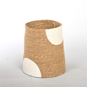 Natural Basket with White Circles